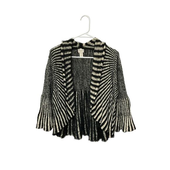 Chicos Womens Vertical Stripe Cardigan Open Front 3/4 Bell Sleeve Size Large (2) - Picture 1 of 5